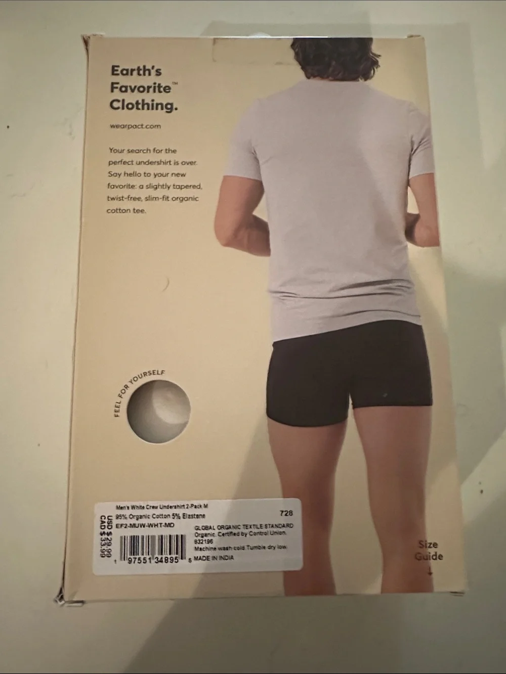 Pact Men’s White Crew Neck Undershirt 2-Pack